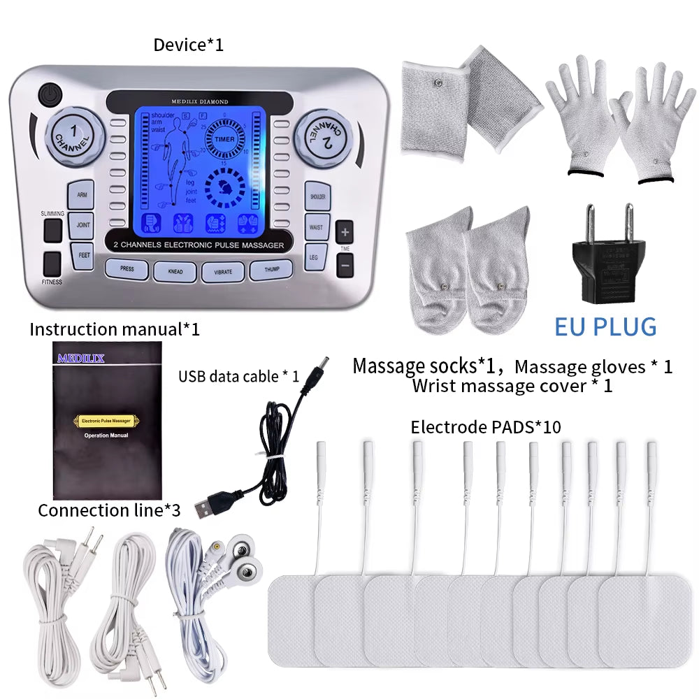 Electrical Muscle Stimulator Relax Muscle Massage Machine Pulse Tens Acupuncture Therapy Massager Slimming Fat Burner 10/30 Pads