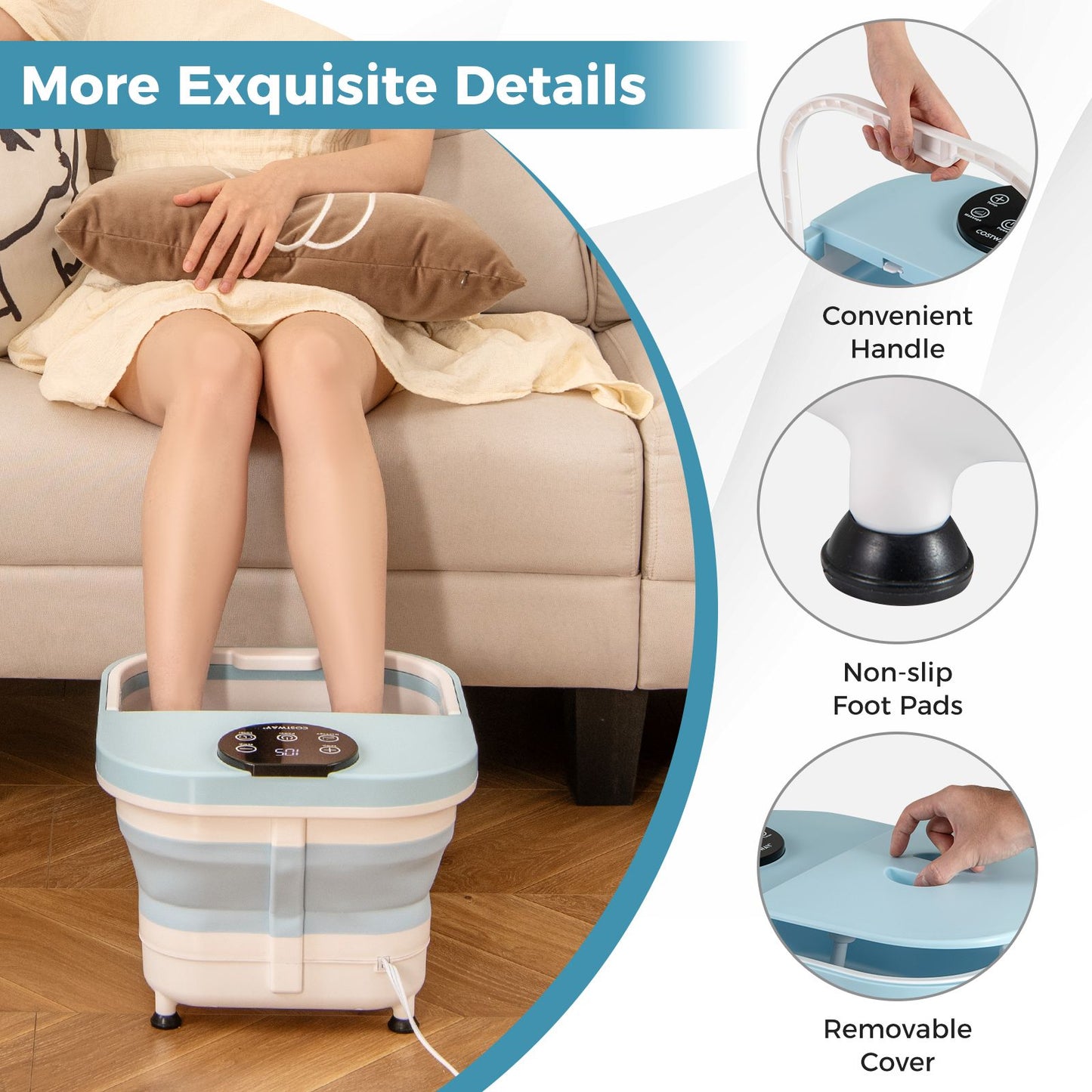 Collapsible Foot Spa Massager Bath Tub with Heat Shower and Timer
