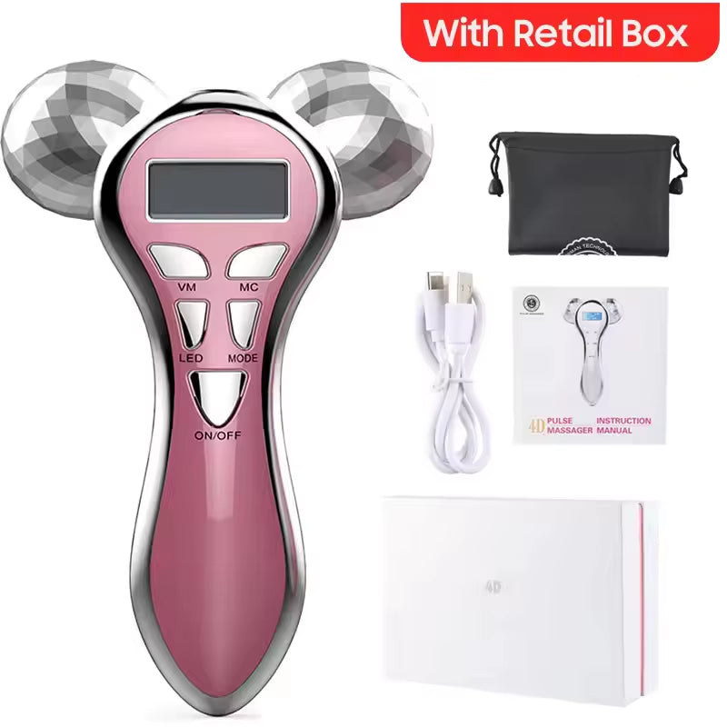 4D EMS Face Massager Roller Microcurrent Facial Device Vibration Facial Massager Beauty Skin Care Tool for Face Eye Neck Body