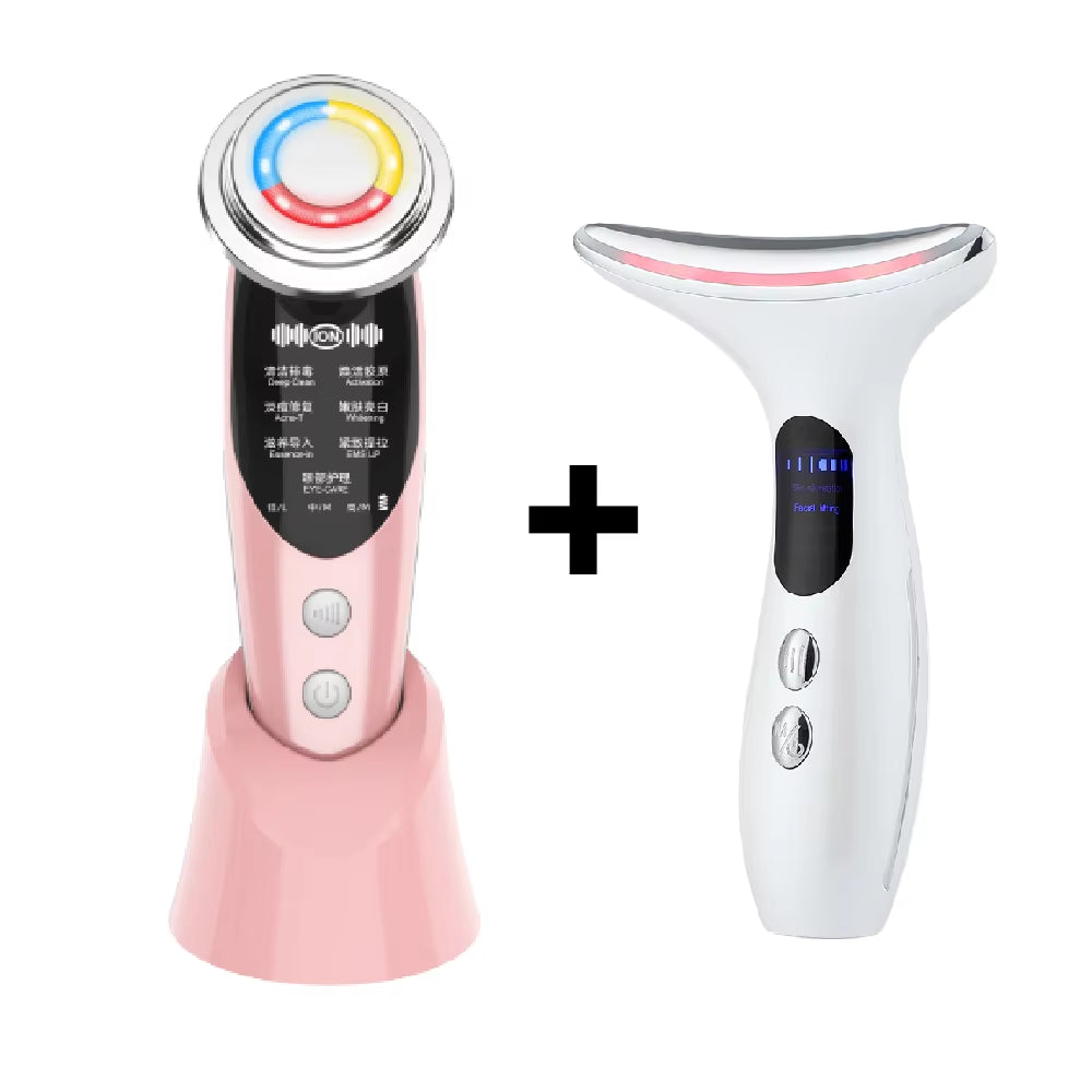 7In1 EMS Face Massager Lifting Beauty LED Face Skin +3 Colors LED Facial Neck Massager Photon Therapy Heating Wrinkle Removal