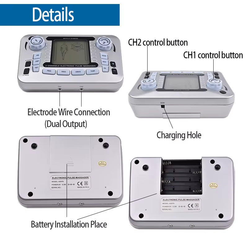 Electrical Muscle Stimulator Relax Muscle Massage Machine Pulse Tens Acupuncture Therapy Massager Slimming Fat Burner 10/30 Pads