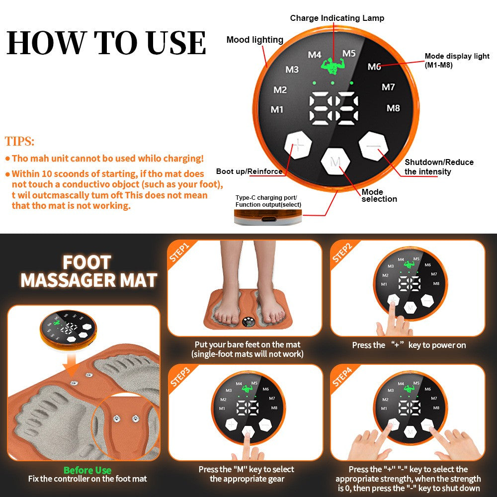Rechargeable EMS Foot Circulation Massager Blood Booster Machine for Pain Relief