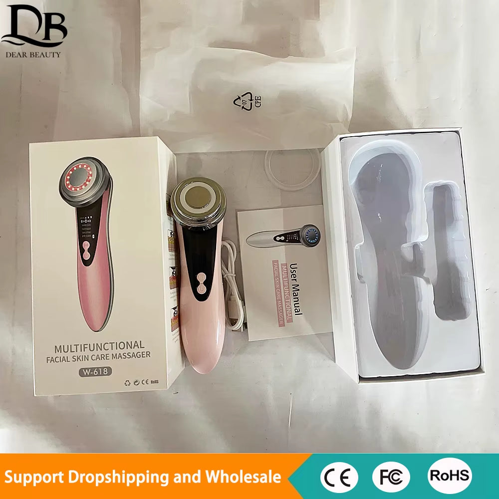 Photon Facial Massager Face Lift Beauty Machine Red Blue LED Light Skin Rejuvenation Warm Cleansing anti Aging Lifting Tighten