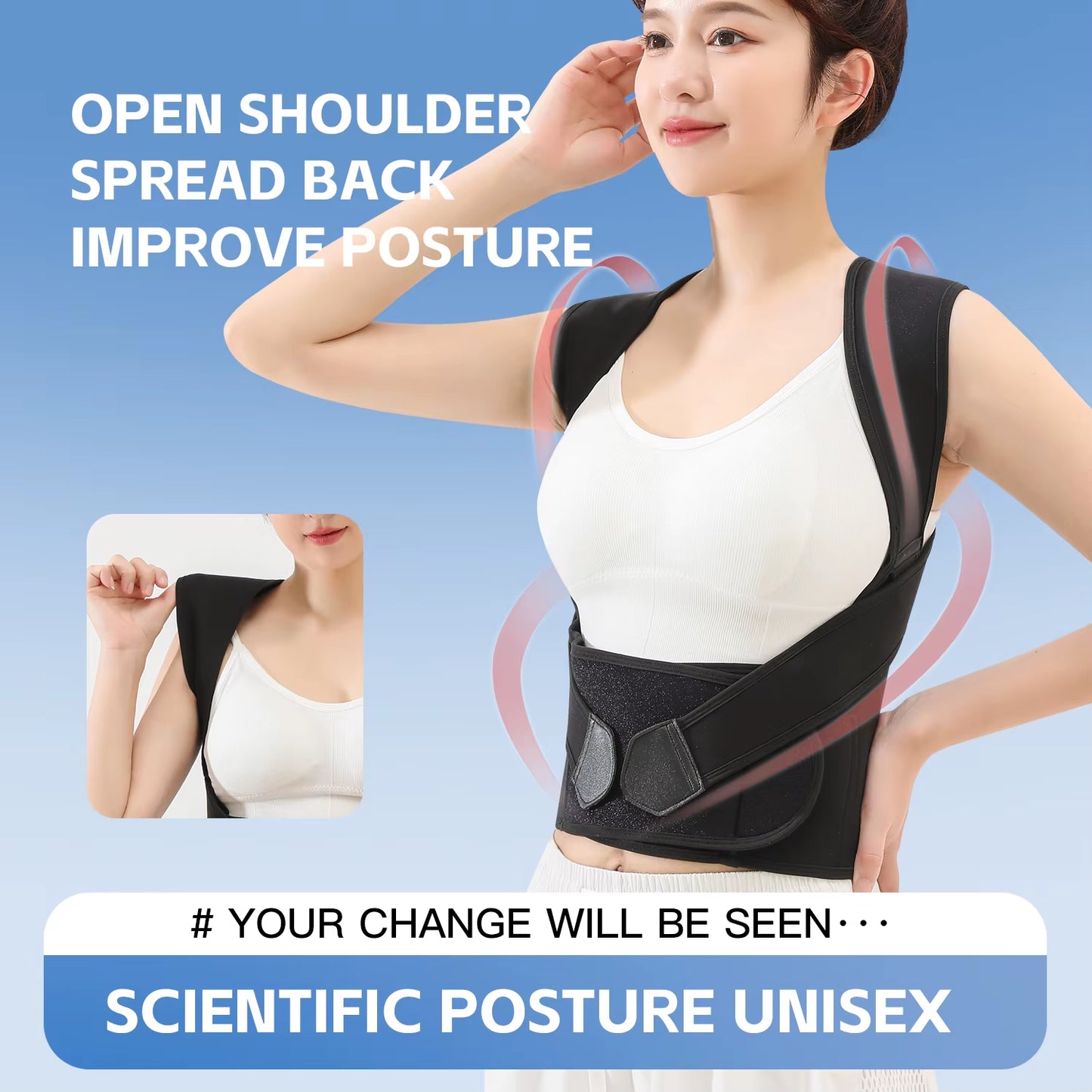 Black Posture Corrector Brace for Women Breathable Elastic Back Posture Correction Belt Adjustable Shoulder for Students