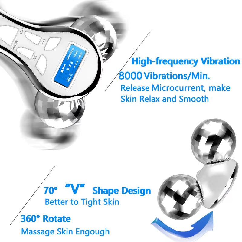 4D EMS Face Massager Roller Microcurrent Facial Device Vibration Facial Massager Beauty Skin Care Tool for Face Eye Neck Body