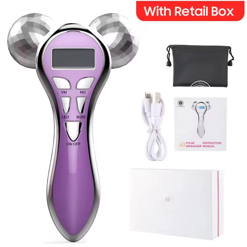 4D EMS Face Massager Roller Microcurrent Facial Device Vibration Facial Massager Beauty Skin Care Tool for Face Eye Neck Body