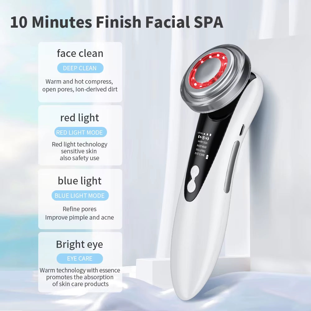 Photon Facial Massager Face Lift Beauty Machine Red Blue LED Light Skin Rejuvenation Warm Cleansing anti Aging Lifting Tighten