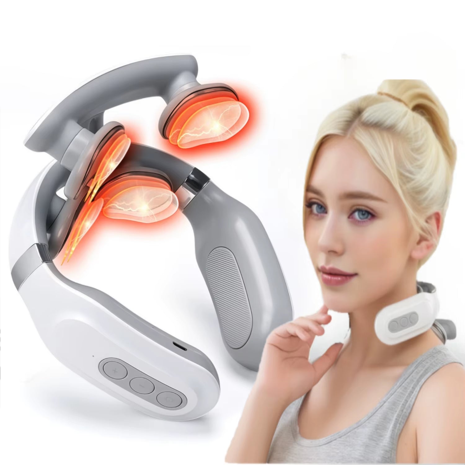 Smart Neck and Shoulder Massager-4 Massager Pads,6 Modes and 16 Levels,Portable Cordless USB Charging Gift for Men & Women