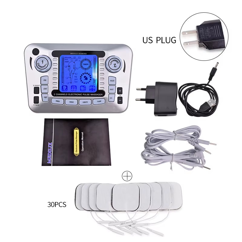 Electrical Muscle Stimulator Relax Muscle Massage Machine Pulse Tens Acupuncture Therapy Massager Slimming Fat Burner 10/30 Pads