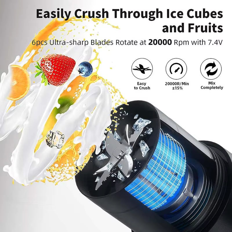 Portable Blender Cup Bottle USB Rechargeable Blades Fruit Mixer Mini Hand Juicer Blender Smoothie with Straw