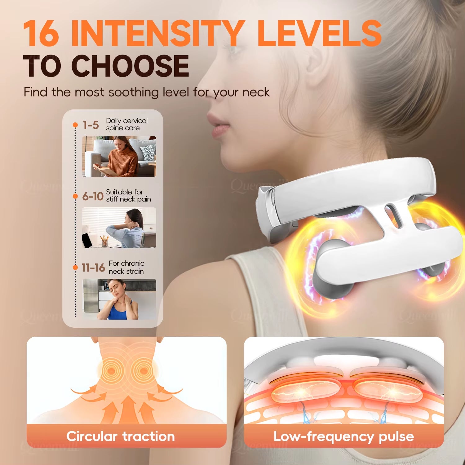 Smart Neck and Shoulder Massager-4 Massager Pads,6 Modes and 16 Levels,Portable Cordless USB Charging Gift for Men & Women