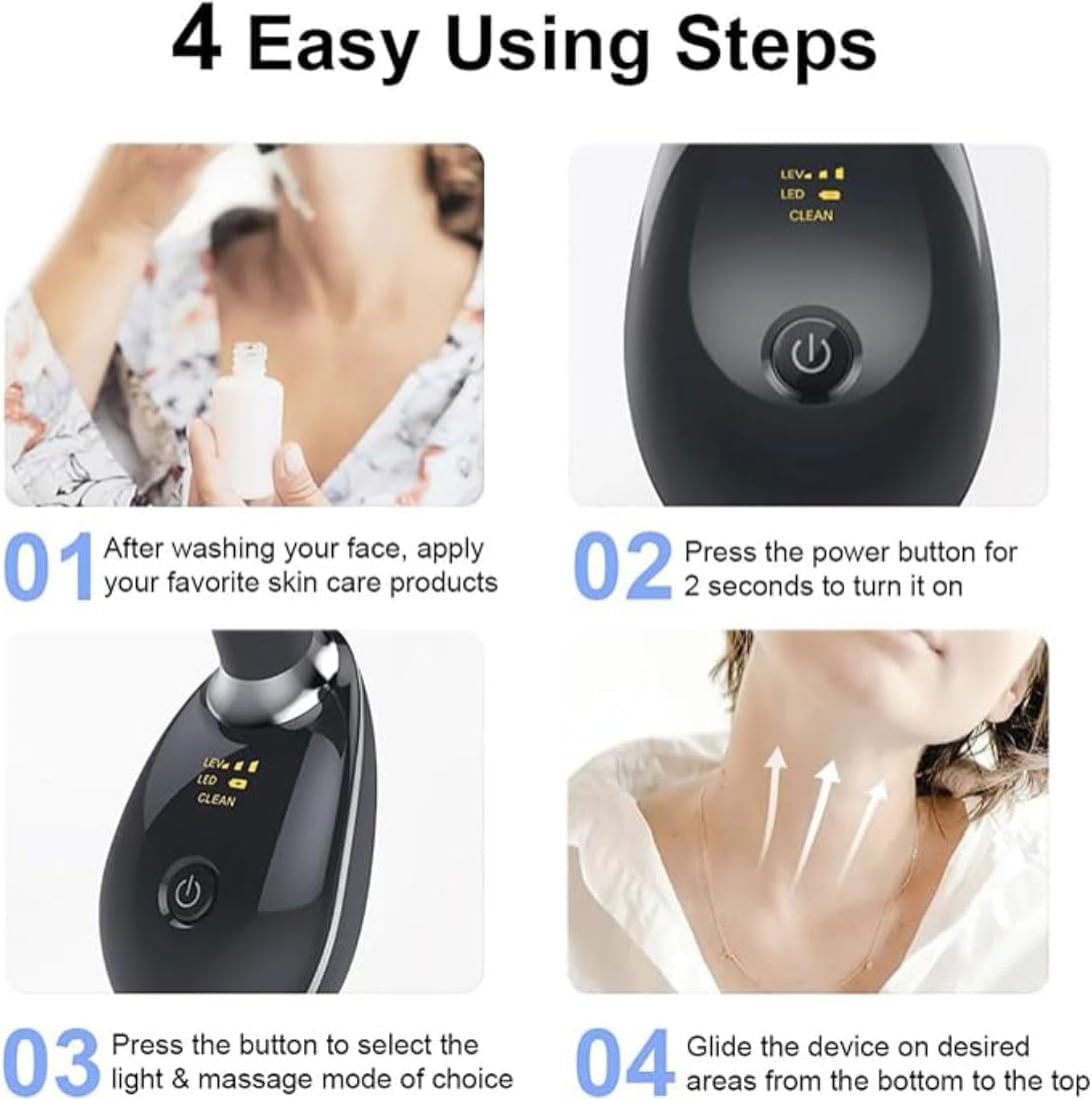 True Beauty Glow 7 Color Neck Face Massager, Portable Sculpting Tool, Electric Skin Tightening Machine for Face and Neck Care (White)