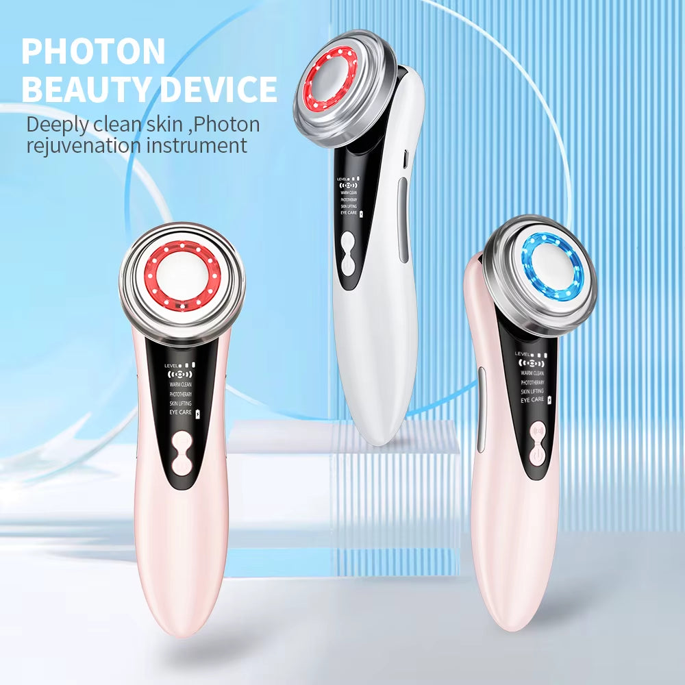 Photon Facial Massager Face Lift Beauty Machine Red Blue LED Light Skin Rejuvenation Warm Cleansing anti Aging Lifting Tighten