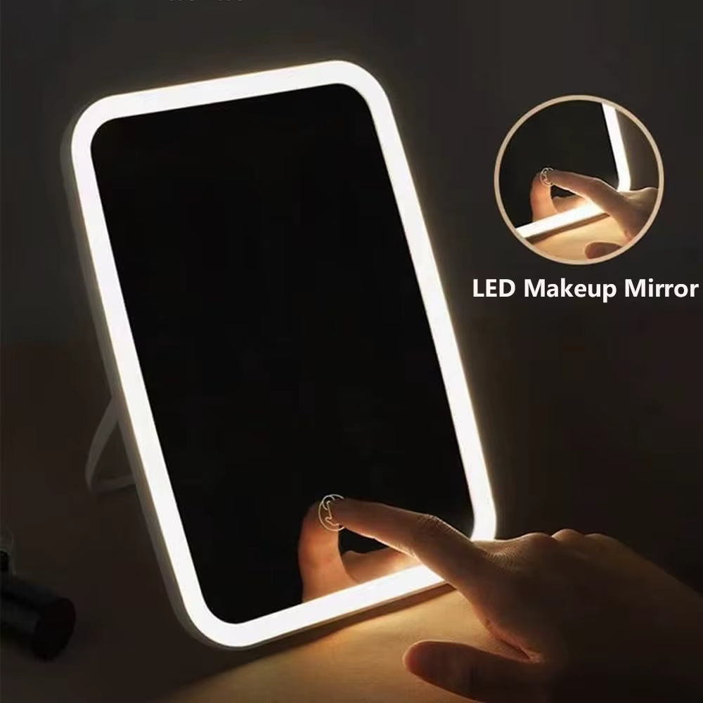 Foldable Makeup Mirror Rechargeable Portable Ladies' Dormitory Beauty Cosmetic Mirror with Lights Travel Touch Control Compact