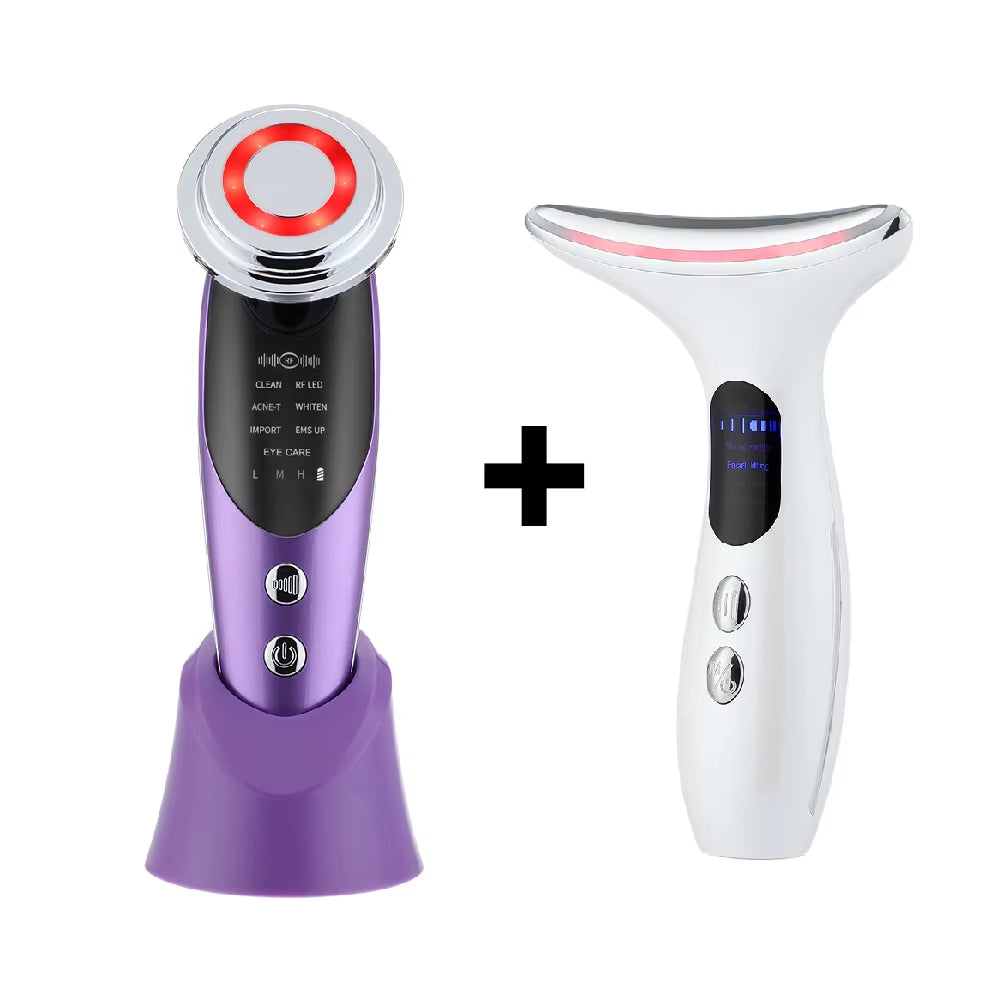 7In1 EMS Face Massager Lifting Beauty LED Face Skin +3 Colors LED Facial Neck Massager Photon Therapy Heating Wrinkle Removal