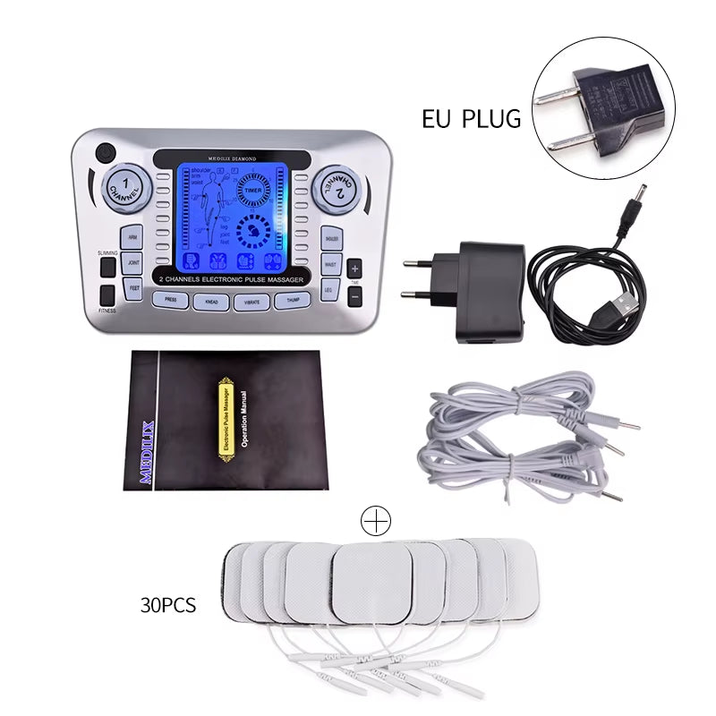 Electrical Muscle Stimulator Relax Muscle Massage Machine Pulse Tens Acupuncture Therapy Massager Slimming Fat Burner 10/30 Pads