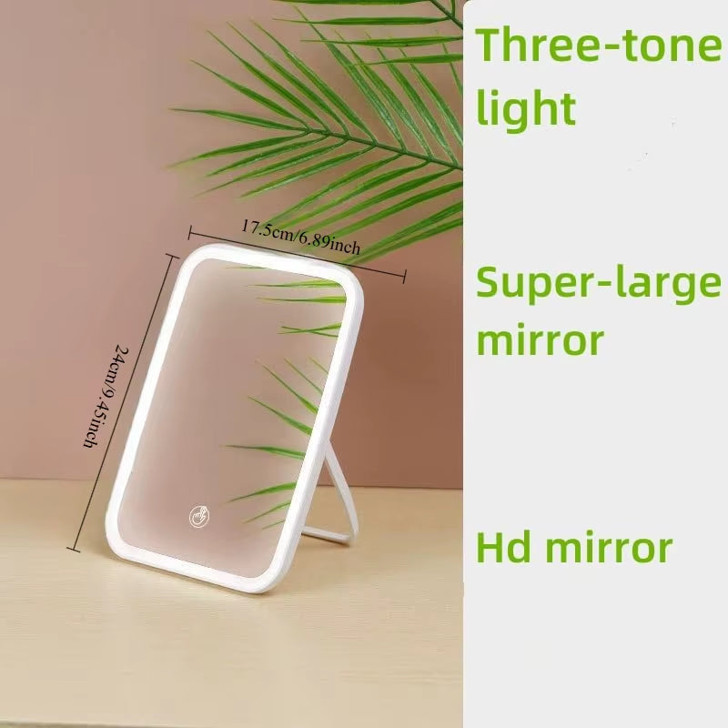 Foldable Makeup Mirror Rechargeable Portable Ladies' Dormitory Beauty Cosmetic Mirror with Lights Travel Touch Control Compact