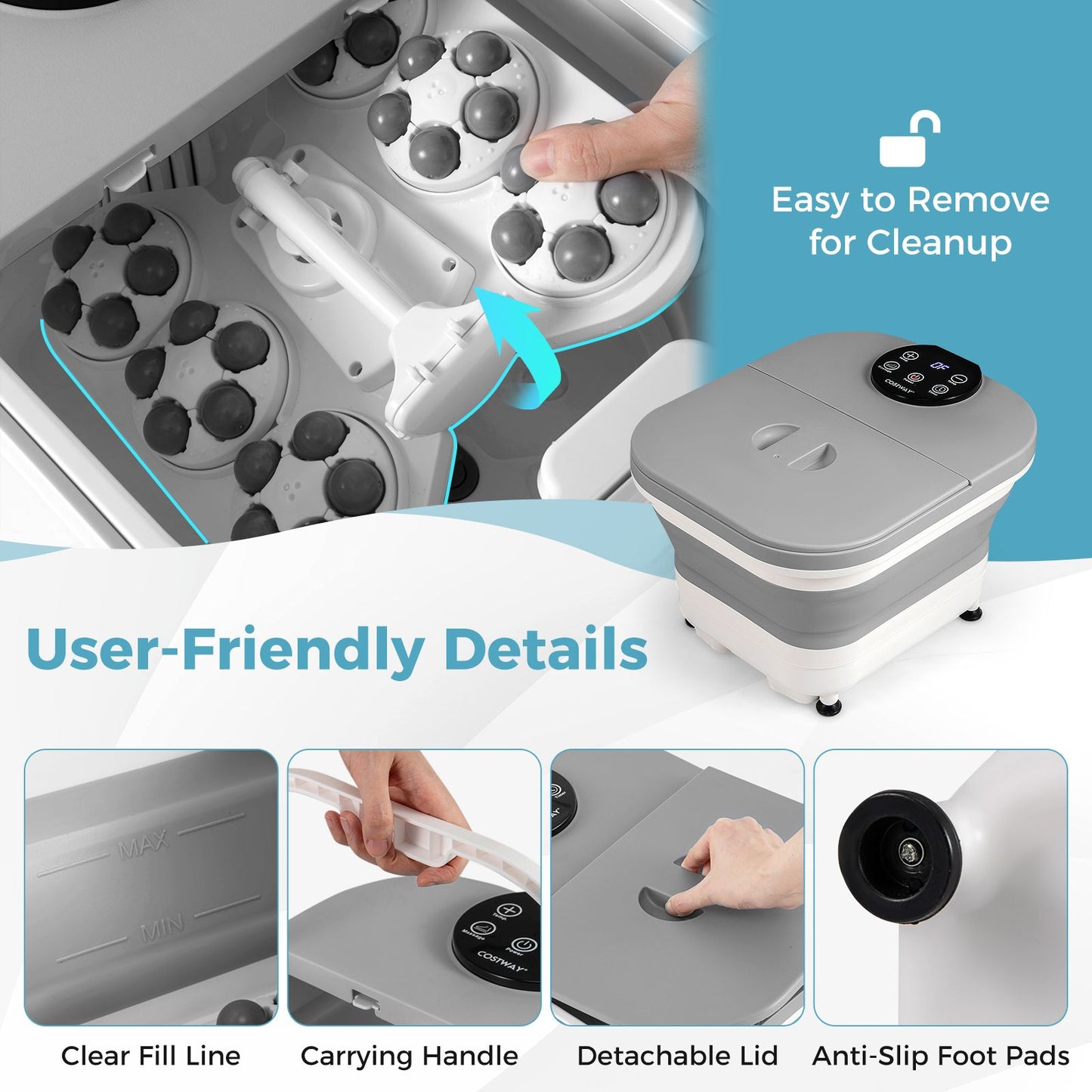 Collapsible Foot Spa Massager Bath Tub with Heat Shower and Timer