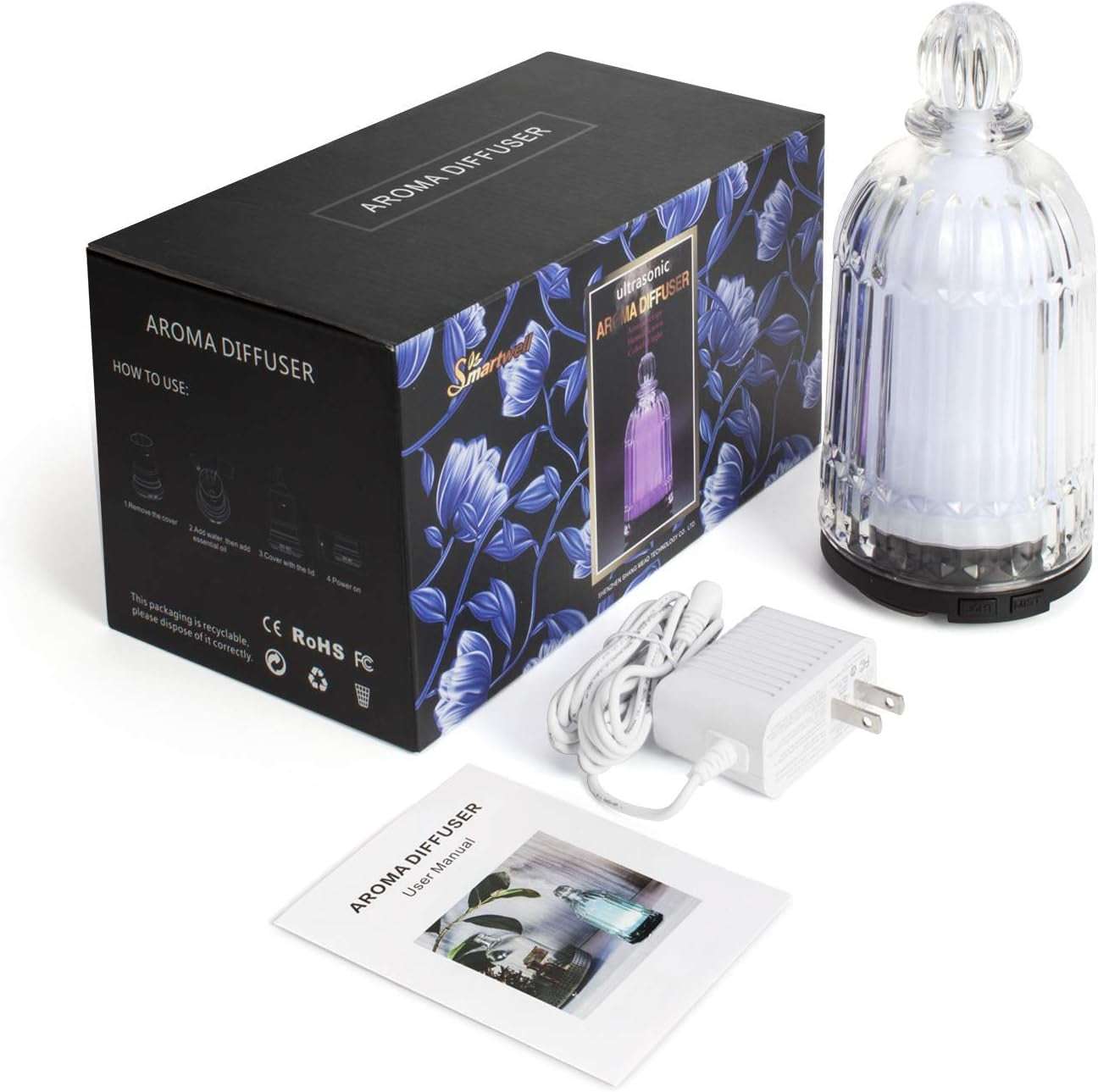 Topwell 120Ml Aroma Essential Oil Diffuser, Cool Mist Humidifier Ultrasonic Aromatherapy Diffuser with Adjustable Mist Mode, Waterless Auto Shut-Off and 7-Color LED Night Lights for Home Office Baby
