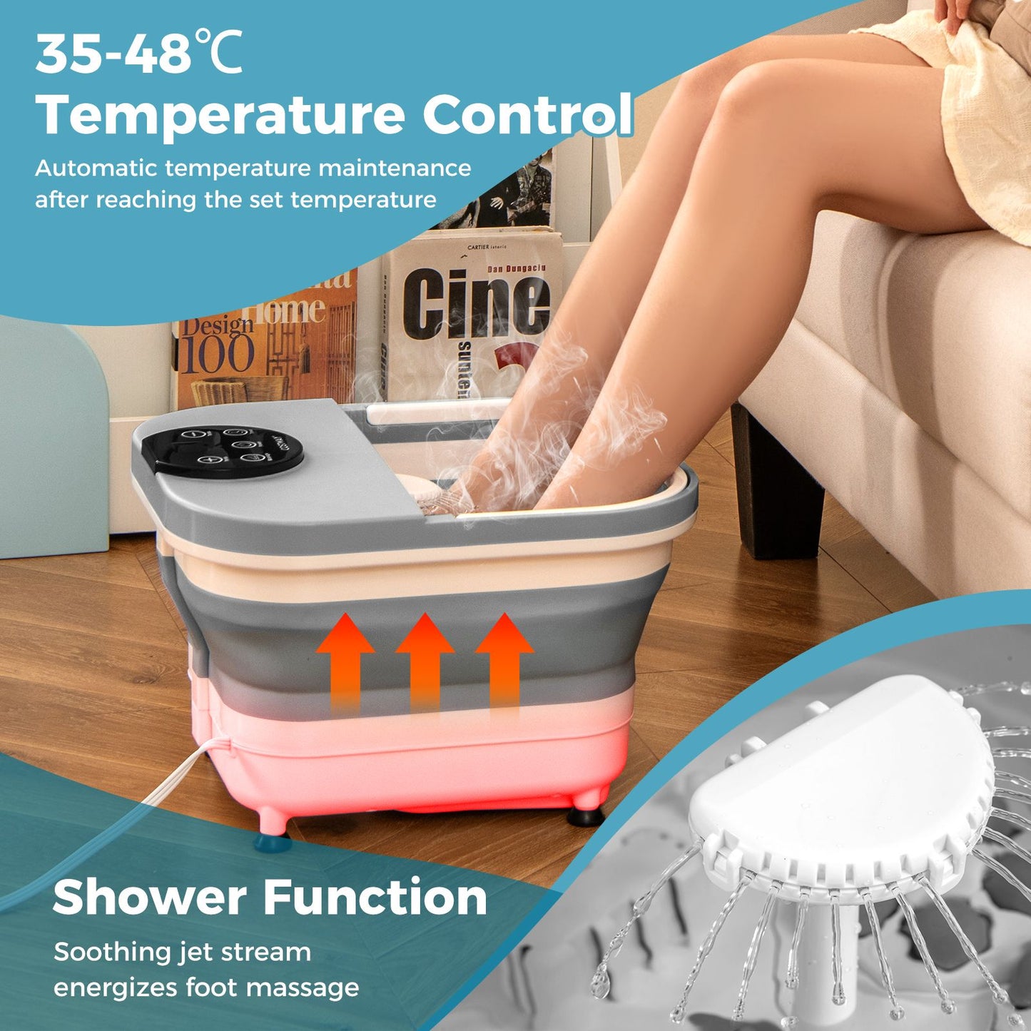 Collapsible Foot Spa Massager Bath Tub with Heat Shower and Timer