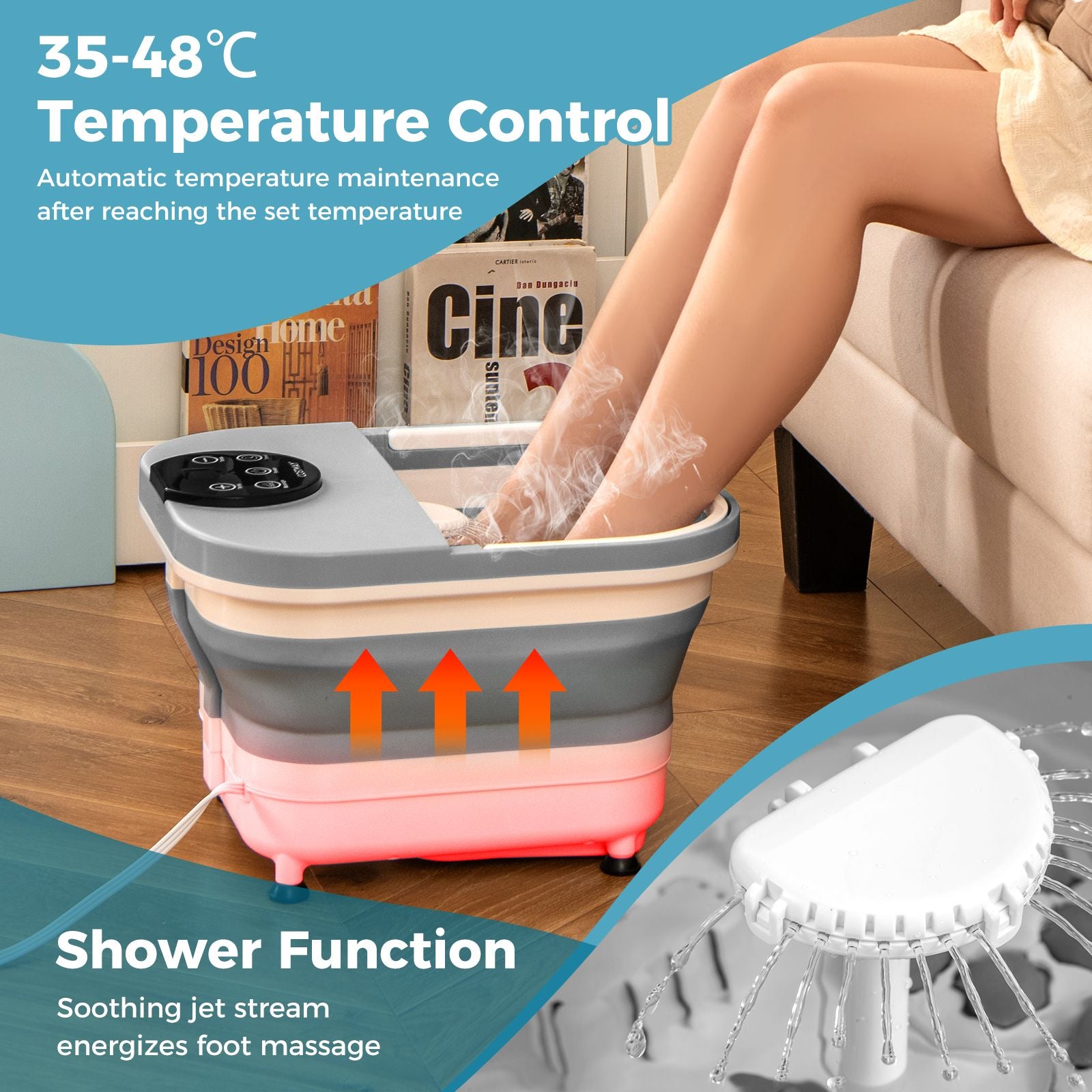 Collapsible Foot Spa Massager Bath Tub with Heat Shower and Timer