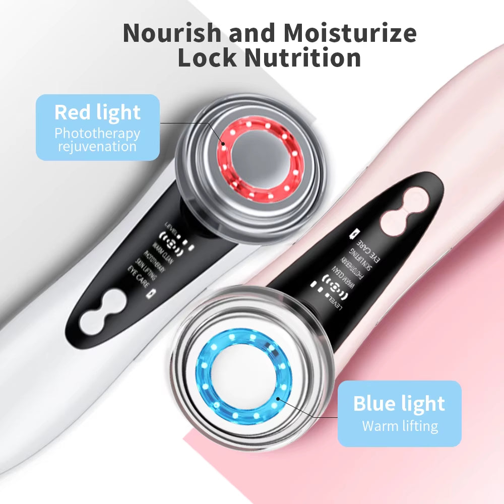 Photon Facial Massager Face Lift Beauty Machine Red Blue LED Light Skin Rejuvenation Warm Cleansing anti Aging Lifting Tighten