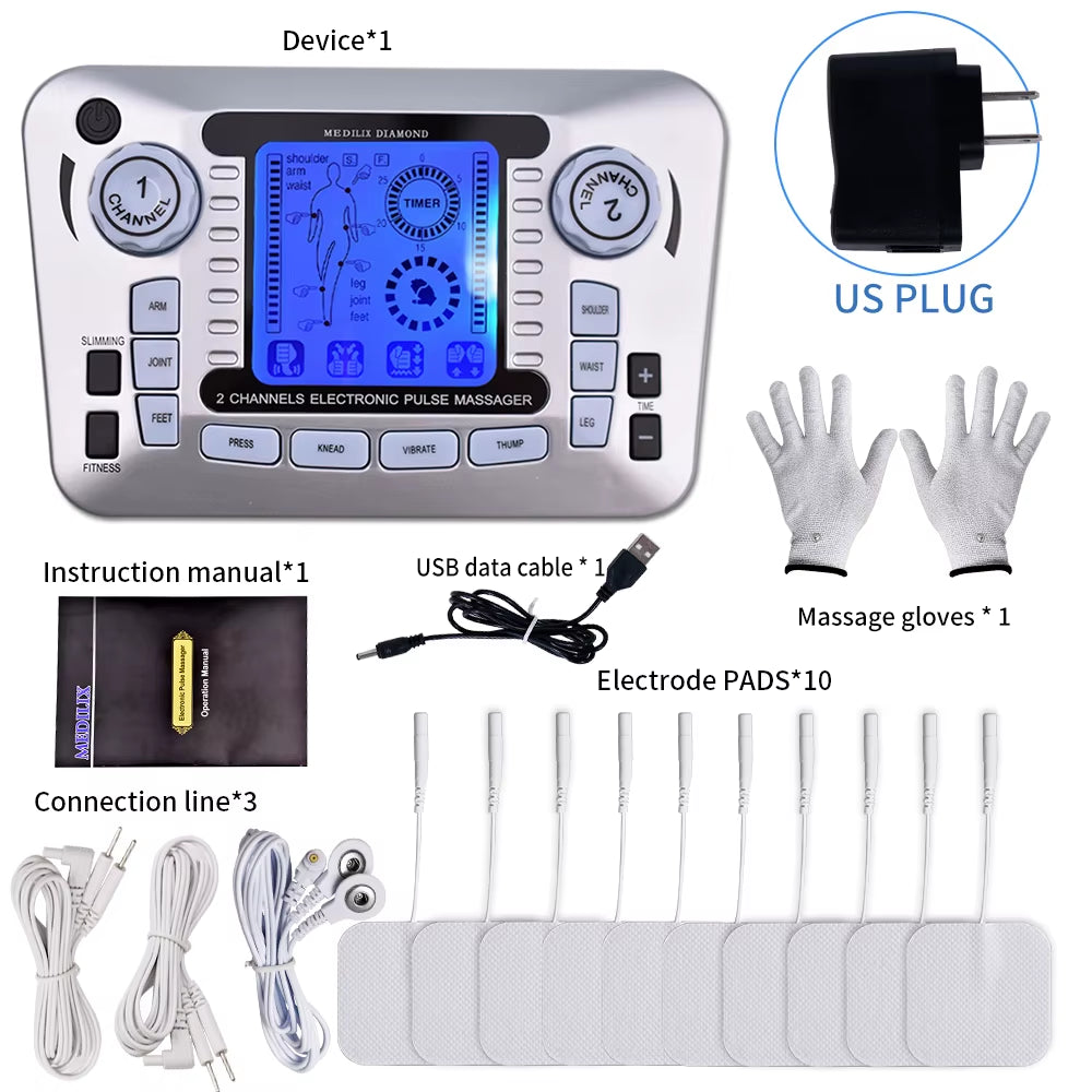 Electrical Muscle Stimulator Relax Muscle Massage Machine Pulse Tens Acupuncture Therapy Massager Slimming Fat Burner 10/30 Pads