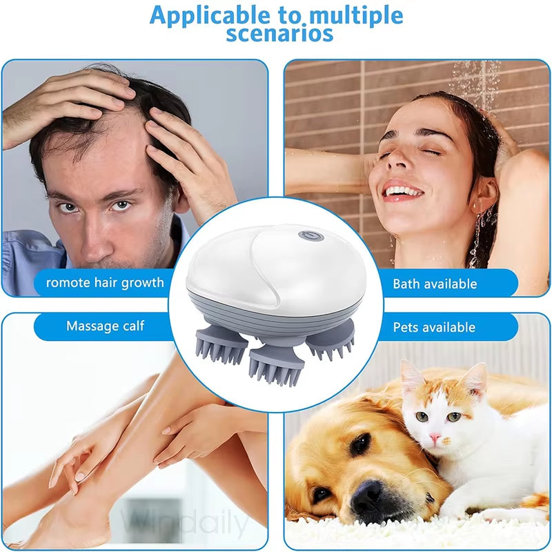 Electric Scalp Head Massager Kneading Vibrating Device Health Care Shoulder Neck Leg Arm Deep Tissue Massage Cat Pet Massager