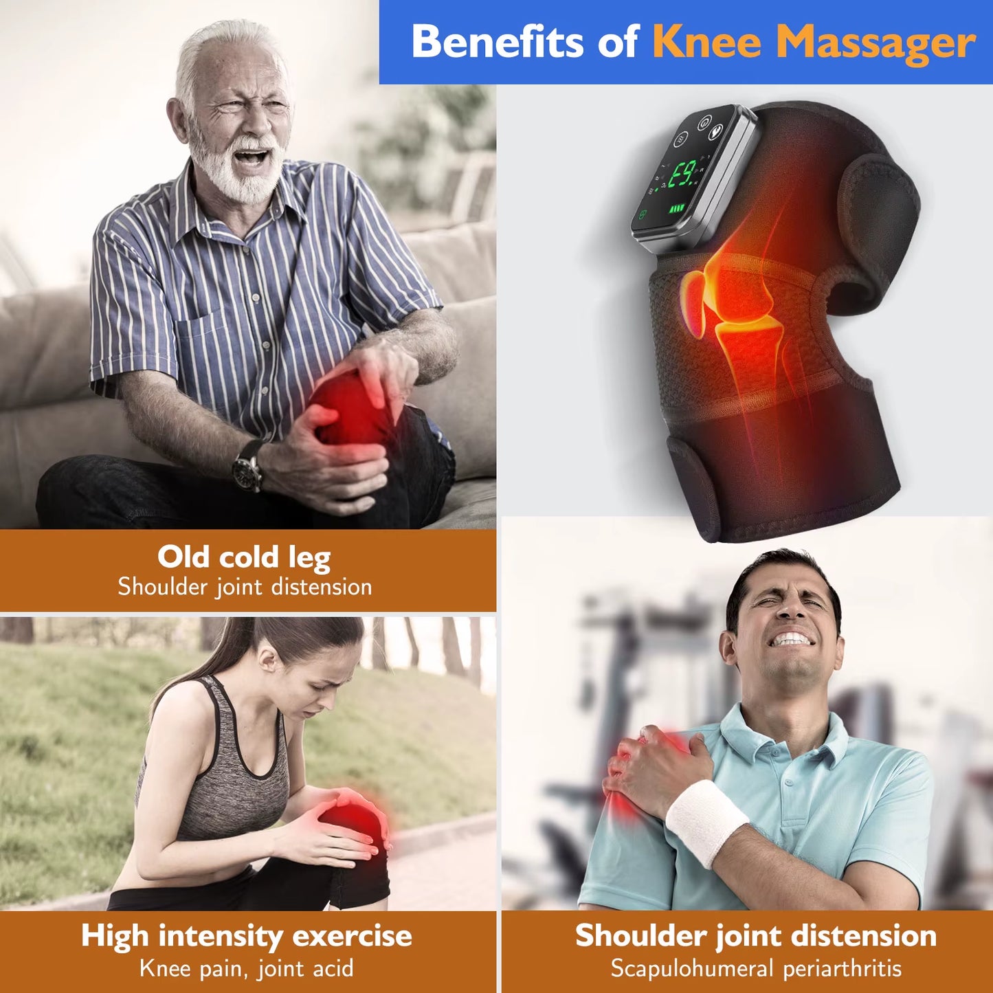 Heated Knee Massager Electric Leg Joint Heating Vibration Massage Therapy Elbow Brace Arthritis Pain Physiotherapy Knee Support