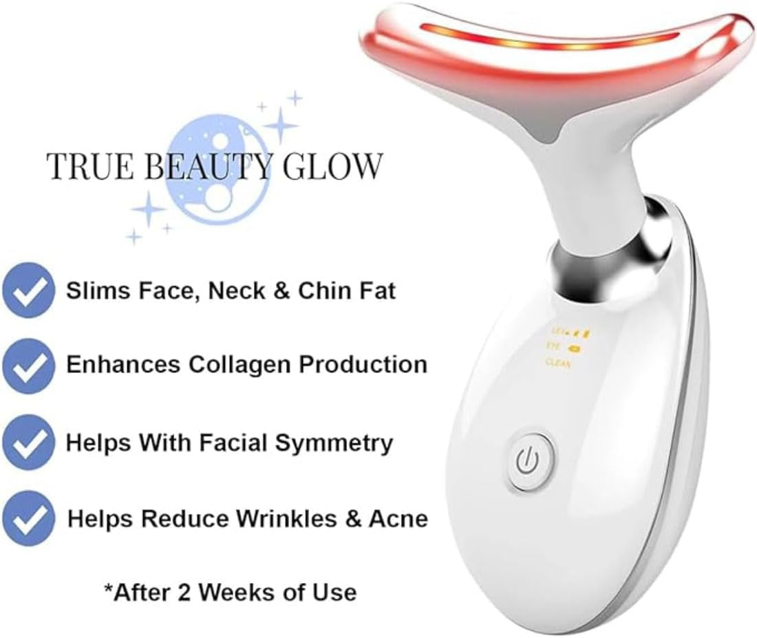 True Beauty Glow 7 Color Neck Face Massager, Portable Sculpting Tool, Electric Skin Tightening Machine for Face and Neck Care (White)