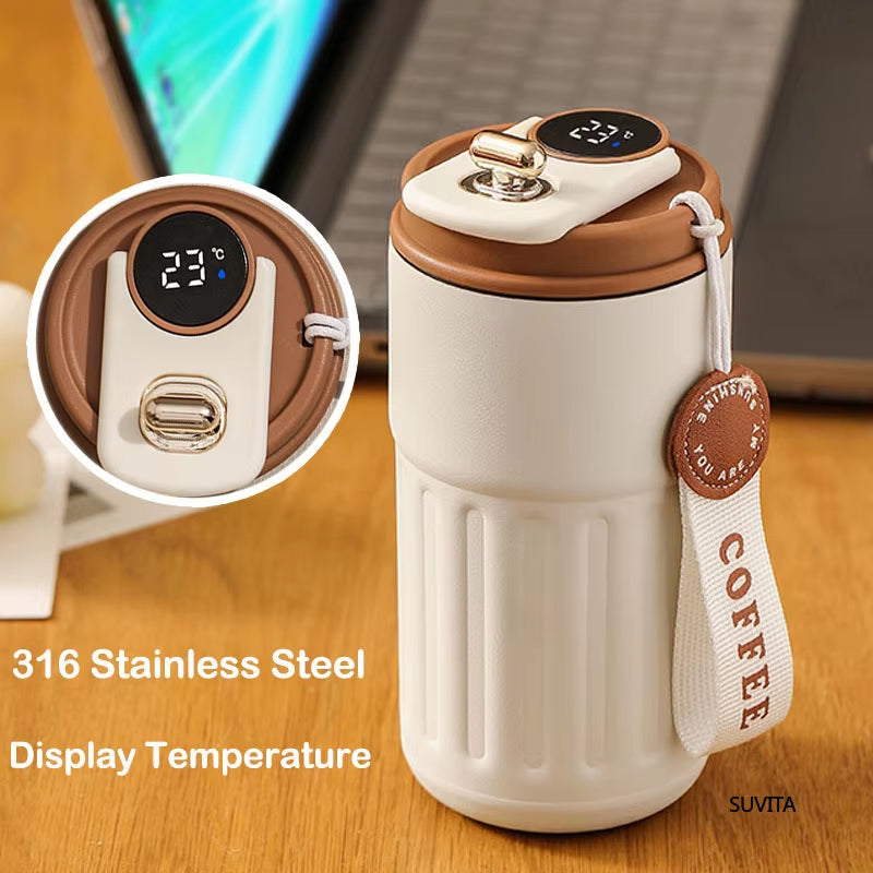 450ML Thermos Water Bottle Smart Display Temperature Stainless Steel Vacuum Coffee Cup Keep Cold and Heat Travel Thermal Mug