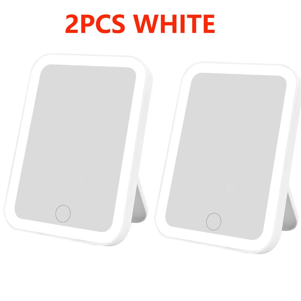 3 Colors LED Vanity Mirror with Touch Screen USB Rechargeable Dimming Makeup Mirror 3 Brightness Portable