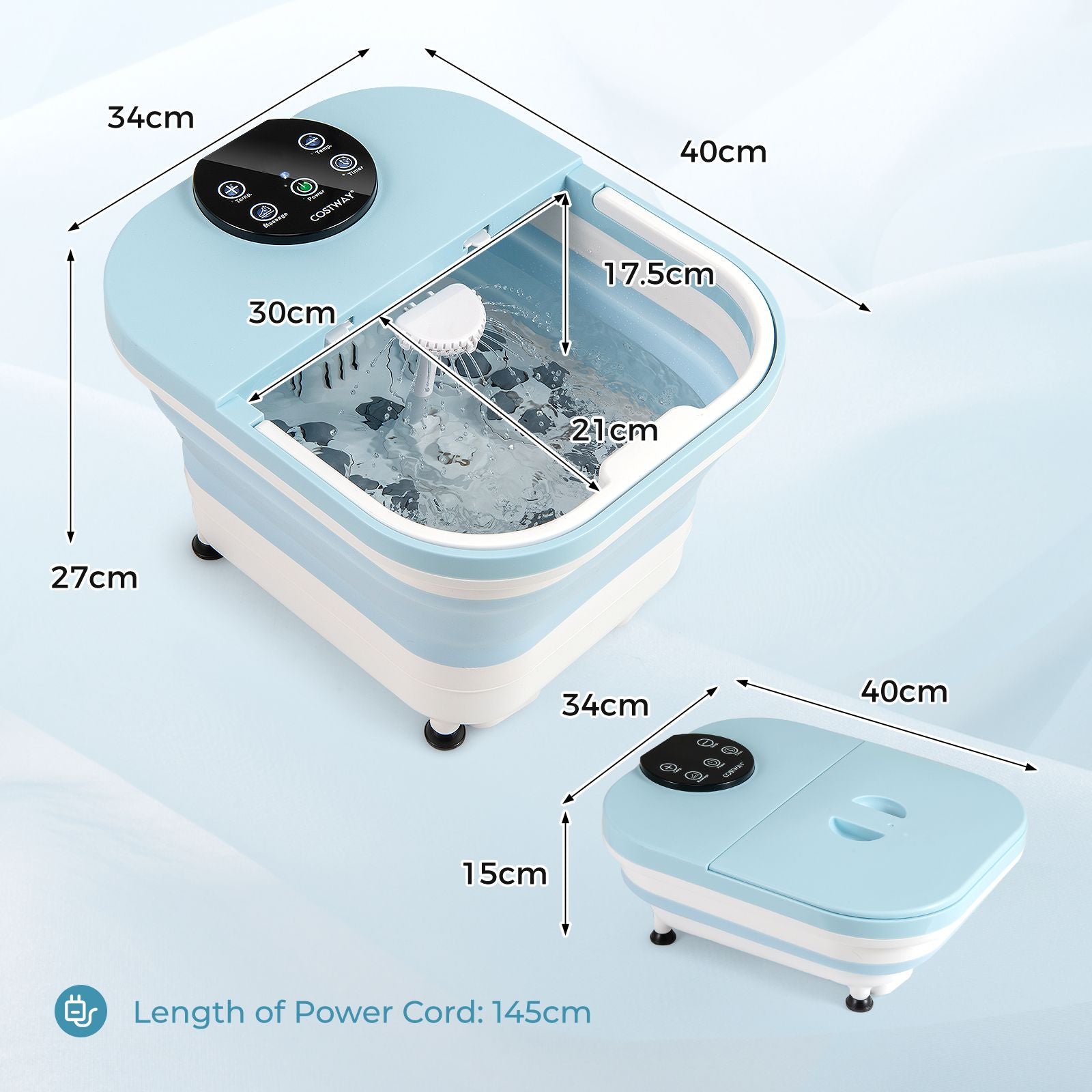 Collapsible Foot Spa Massager Bath Tub with Heat Shower and Timer