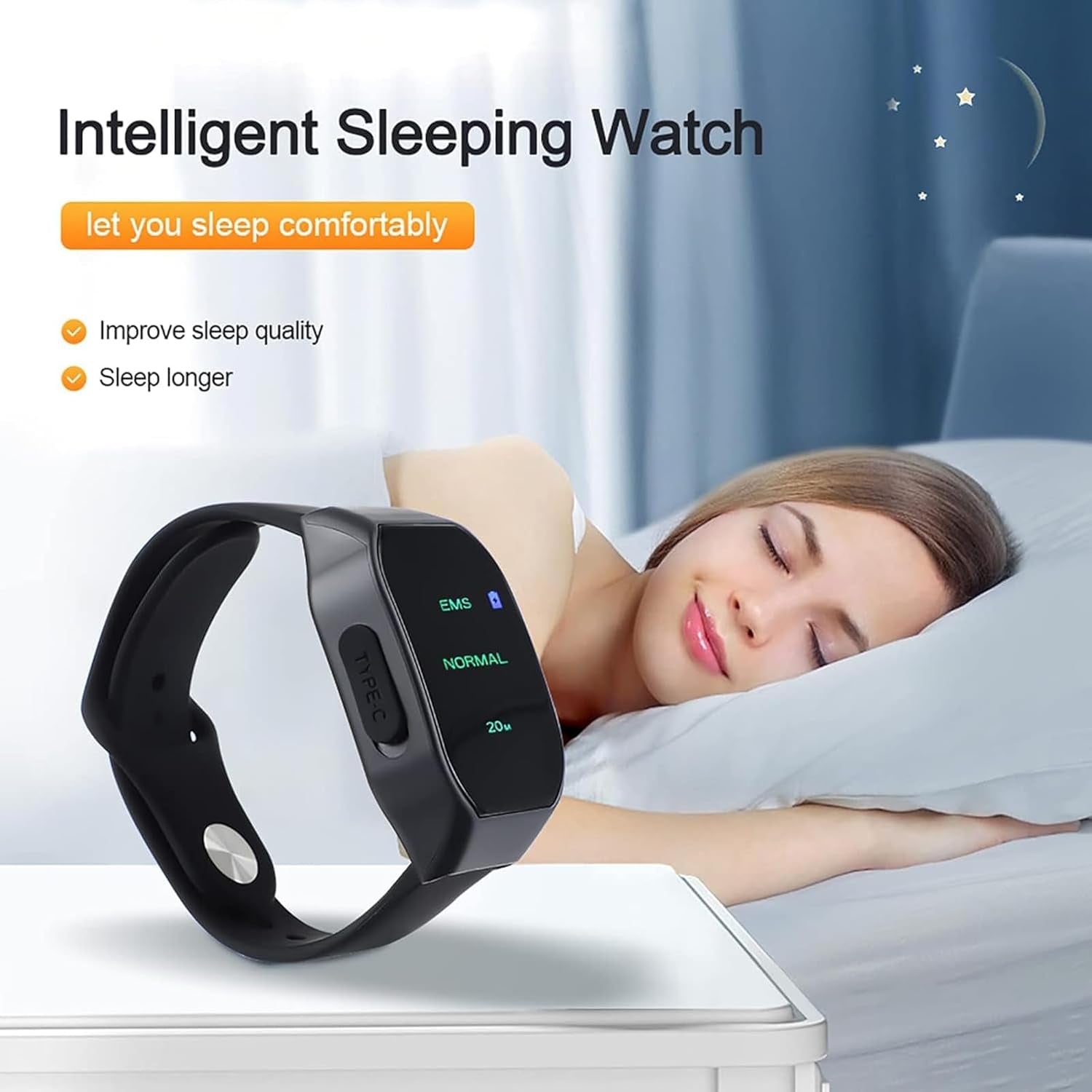 Sleep Aid Wristband Device, Portable Microcurrent Sleep Technology Aid Machine with Microcurrent Low- Frequency Pulse and 3 Gear Adjustable Modes and Compact, for Stress Relief