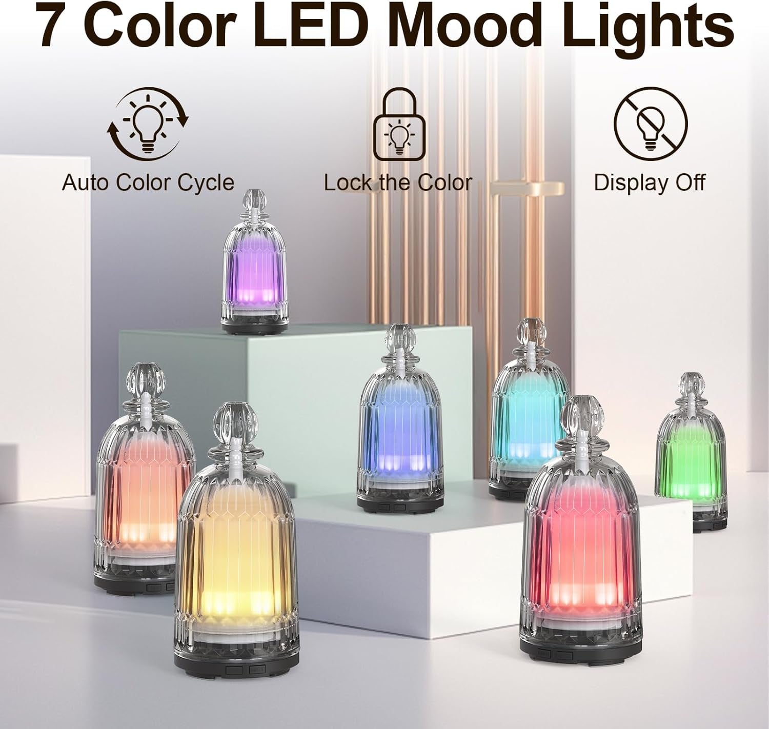 Topwell 120Ml Aroma Essential Oil Diffuser, Cool Mist Humidifier Ultrasonic Aromatherapy Diffuser with Adjustable Mist Mode, Waterless Auto Shut-Off and 7-Color LED Night Lights for Home Office Baby