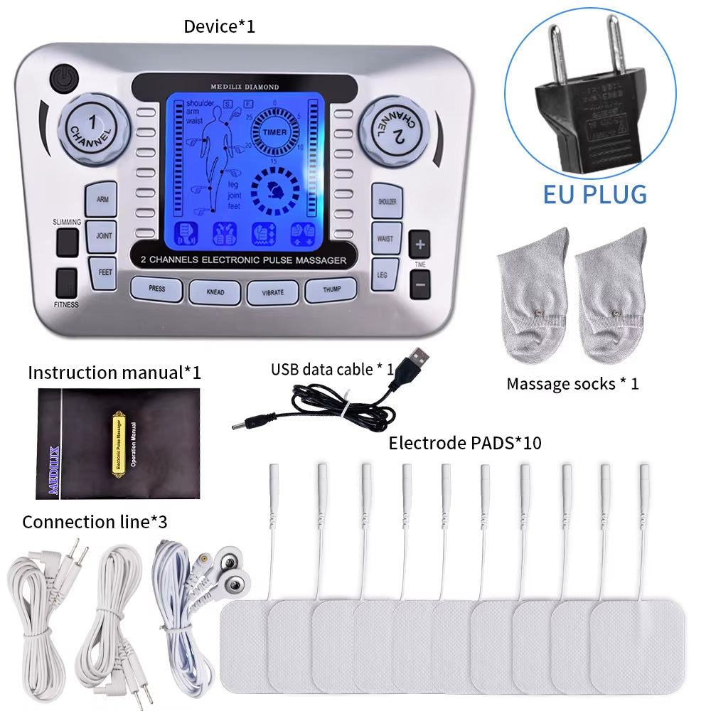 Electrical Muscle Stimulator Relax Muscle Massage Machine Pulse Tens Acupuncture Therapy Massager Slimming Fat Burner 10/30 Pads