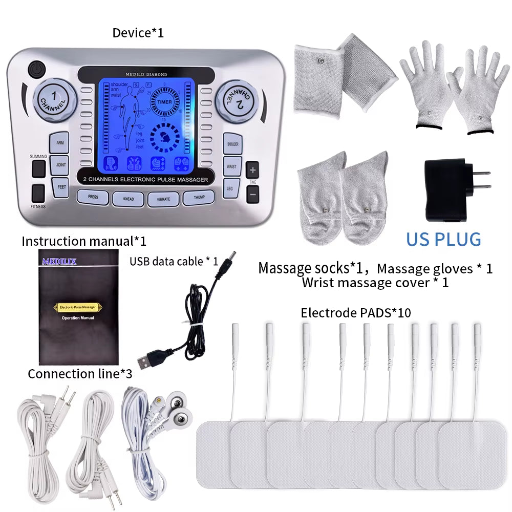 Electrical Muscle Stimulator Relax Muscle Massage Machine Pulse Tens Acupuncture Therapy Massager Slimming Fat Burner 10/30 Pads