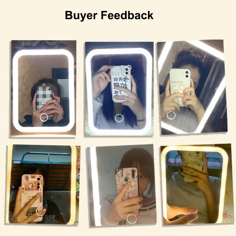 3 Colors LED Vanity Mirror with Touch Screen USB Rechargeable Dimming Makeup Mirror 3 Brightness Portable