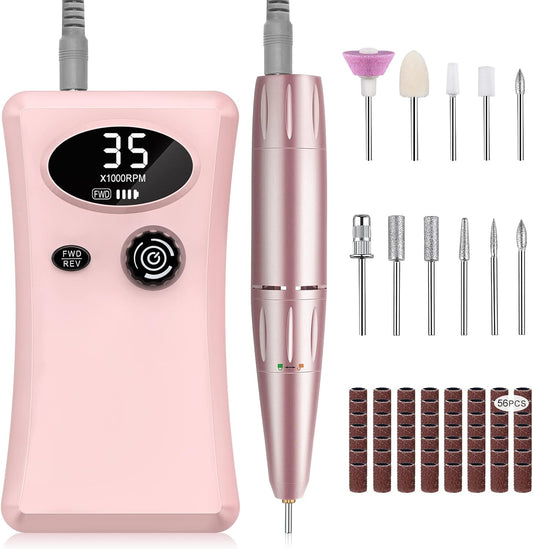Electric Nail Files Professional, Portable Nail Drill Machine for Acrylic and Gel Nails,35000Rpm Rechargeable Electric Manicure Pedicure Set (Pink)