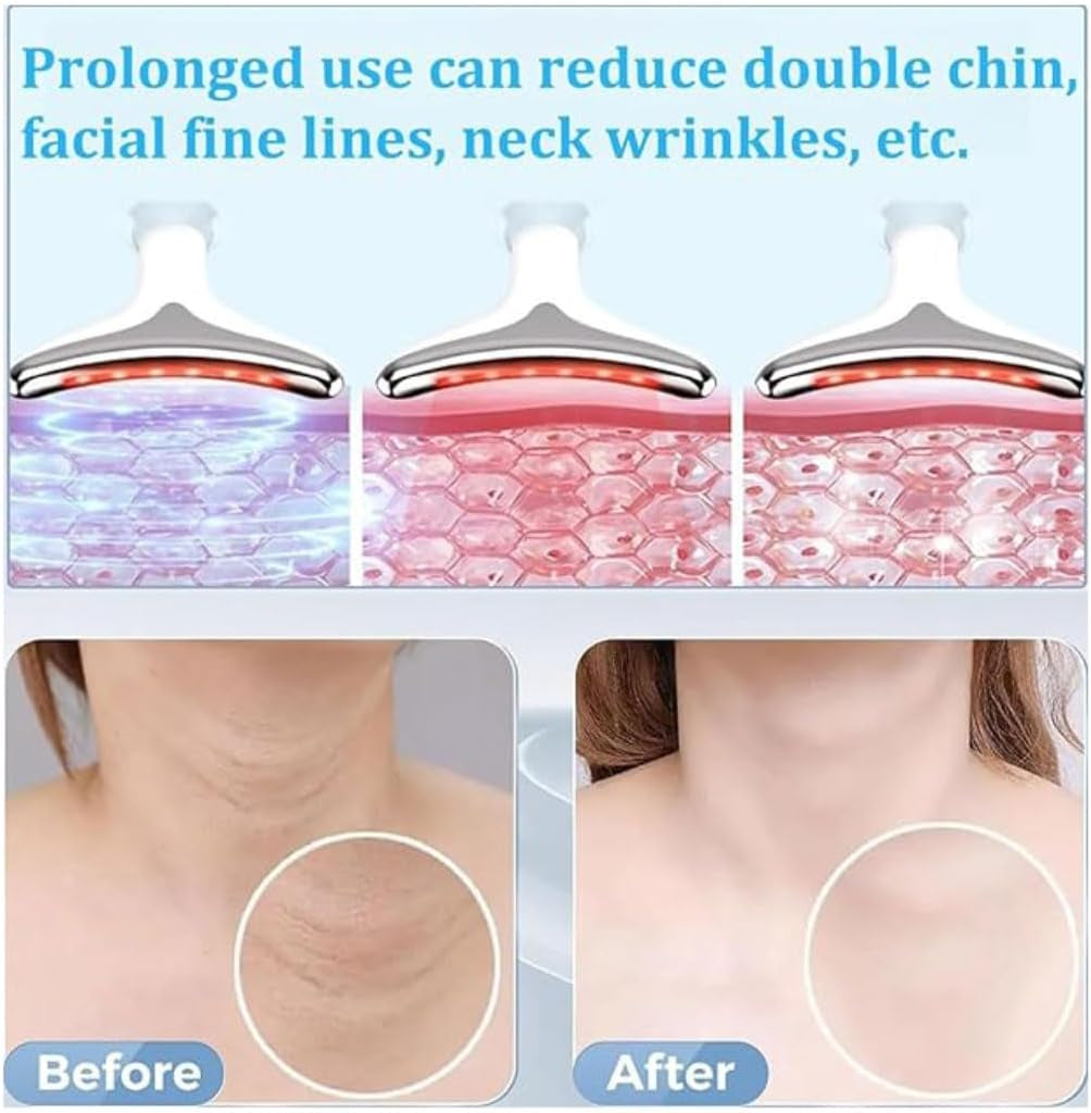 True Beauty Glow 7 Color Neck Face Massager, Portable Sculpting Tool, Electric Skin Tightening Machine for Face and Neck Care (White)