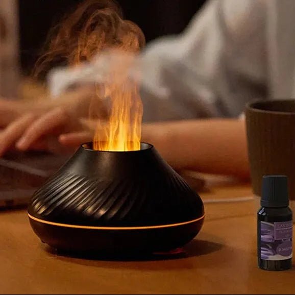 KINSCOTER Volcanic Aroma Diffuser Essential Oil Lamp 130Ml USB Portable Air Humidifier with Color Flame Night Light