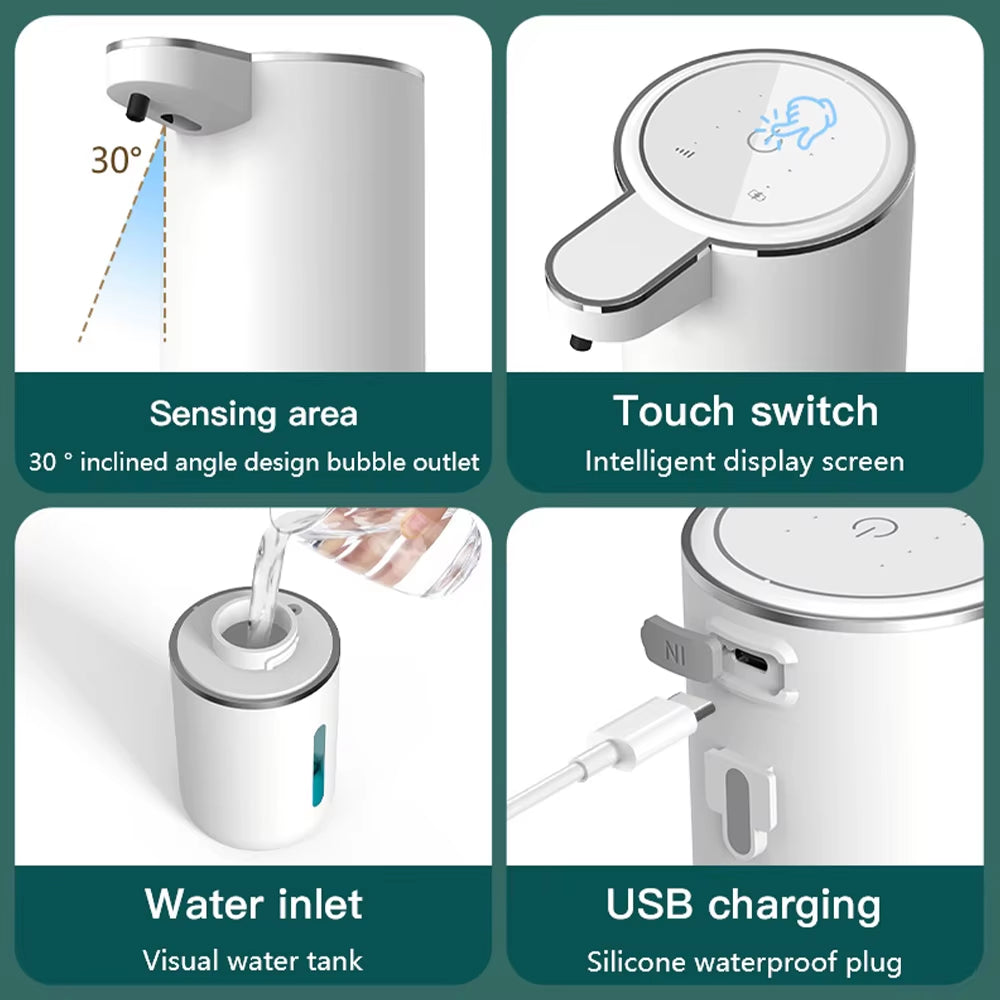 Automatic Touchless Foaming Soap Dispenser 380Ml 4 Level Adjustable USB Rechargeable Electric Wall Mounted for Bathroom Kitchen