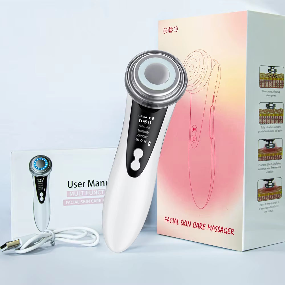 Photon Facial Massager Face Lift Beauty Machine Red Blue LED Light Skin Rejuvenation Warm Cleansing anti Aging Lifting Tighten