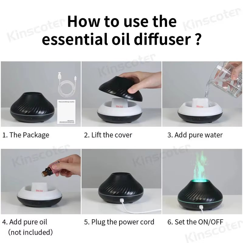 KINSCOTER Volcanic Aroma Diffuser Essential Oil Lamp 130Ml USB Portable Air Humidifier with Color Flame Night Light