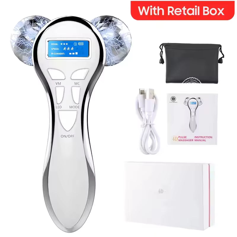 4D EMS Face Massager Roller Microcurrent Facial Device Vibration Facial Massager Beauty Skin Care Tool for Face Eye Neck Body