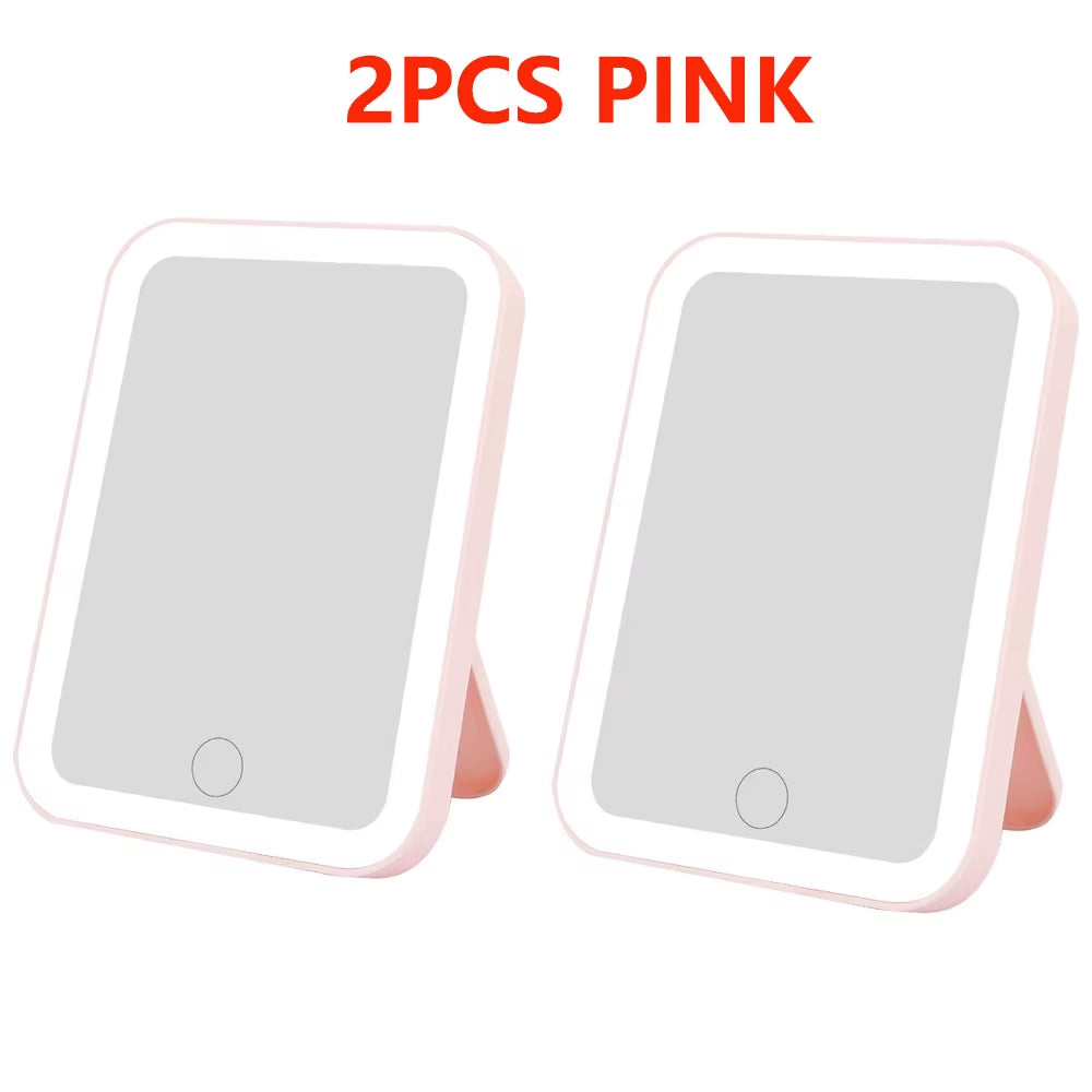 3 Colors LED Vanity Mirror with Touch Screen USB Rechargeable Dimming Makeup Mirror 3 Brightness Portable