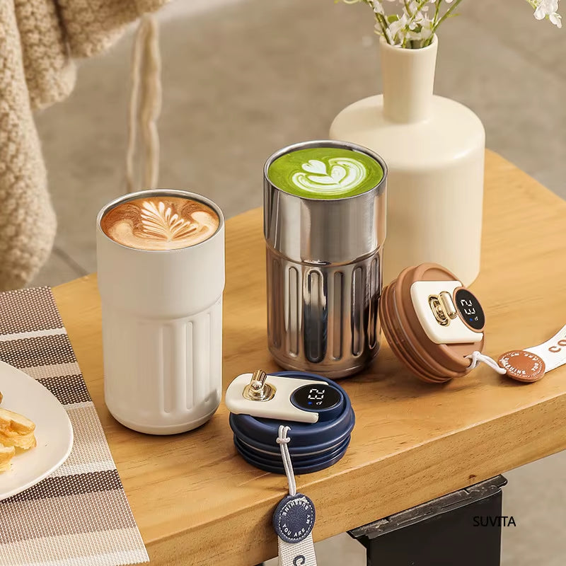 450ML Thermos Water Bottle Smart Display Temperature Stainless Steel Vacuum Coffee Cup Keep Cold and Heat Travel Thermal Mug
