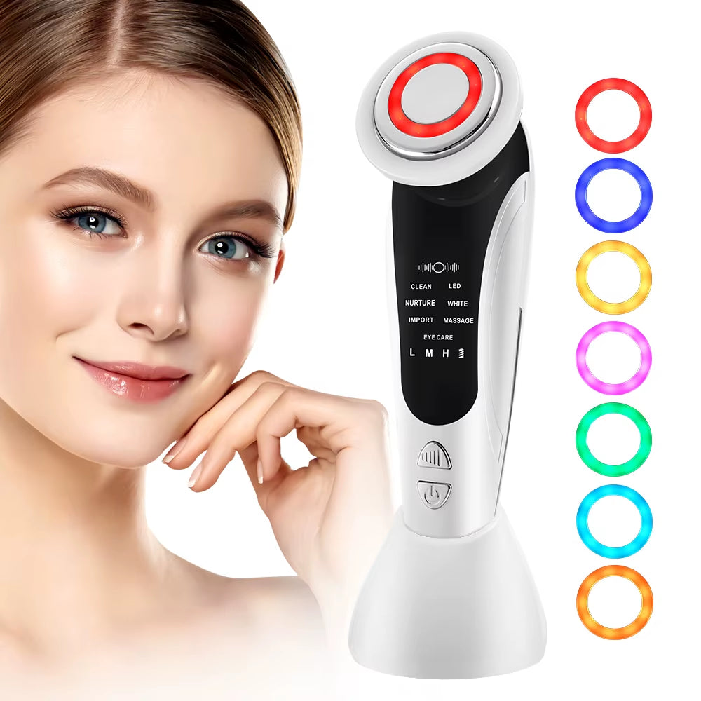 Photon Facial Massager Face Lift Beauty Machine Red Blue LED Light Skin Rejuvenation Warm Cleansing anti Aging Lifting Tighten
