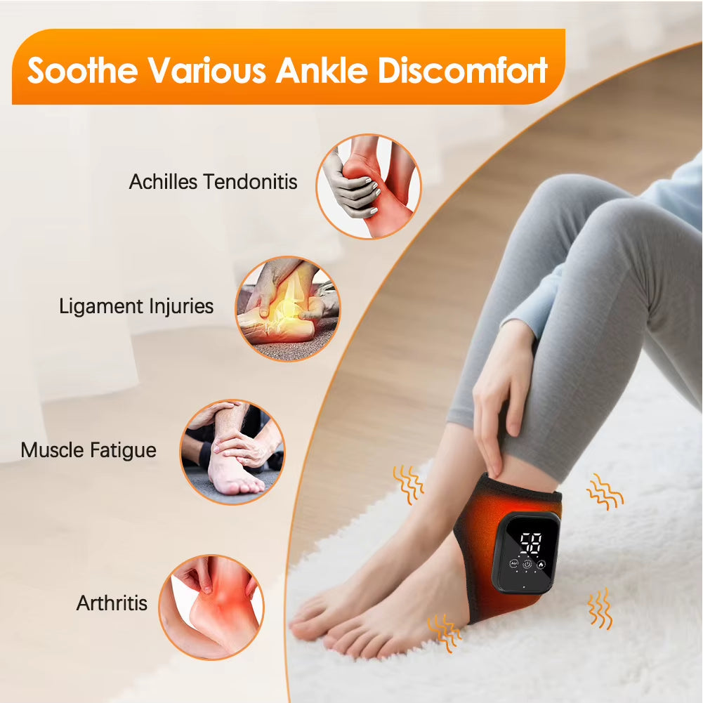 Heated Ankle Massager Type-C Charging Vibration Leg Massage Machine Lightweight Ankle Protector for Home Office Relieves Fatigue