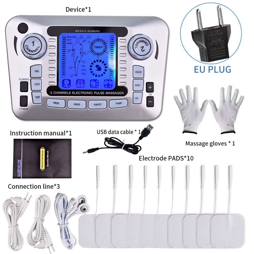 Electrical Muscle Stimulator Relax Muscle Massage Machine Pulse Tens Acupuncture Therapy Massager Slimming Fat Burner 10/30 Pads